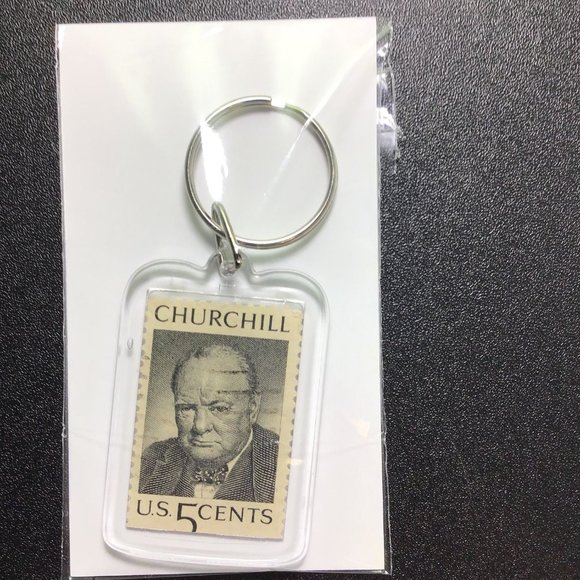 Churchill Keychain - Upcycled Recycled Postage Stamp Key Chain - Picture 4 of 9